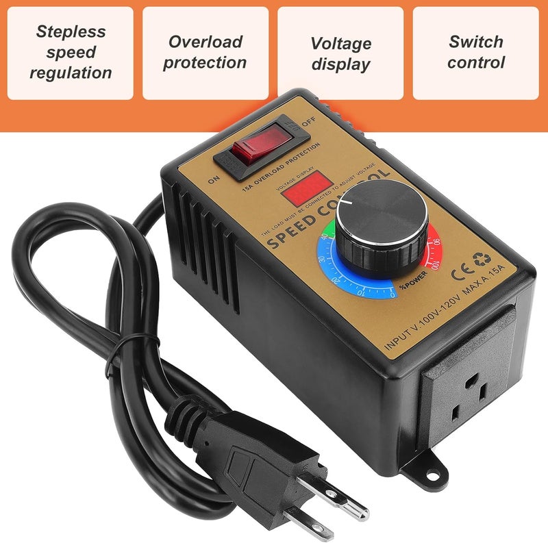 MakerHawk Fan AC Motor Speed Controller - 120V 15A 4000W Variable Speed Electric Motor Control Voltage Regulator with Overload Protection Switch - Image 5